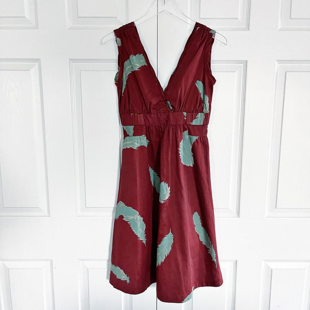 Marc Jacobs Feather Print Silk Dress Fit Flare Y2K Indie Sleaze Whimsical Artsy